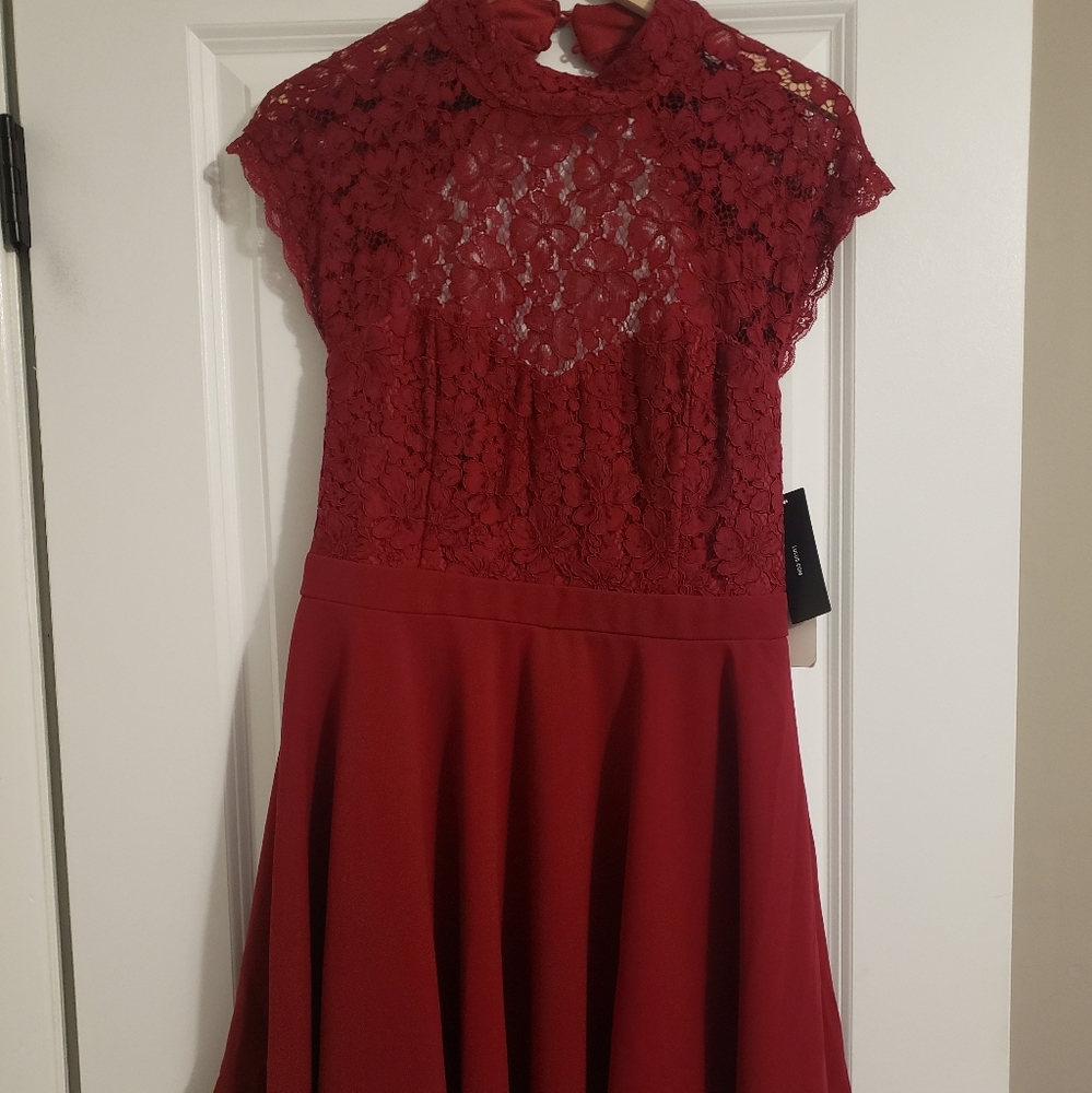 Red lace mini dress